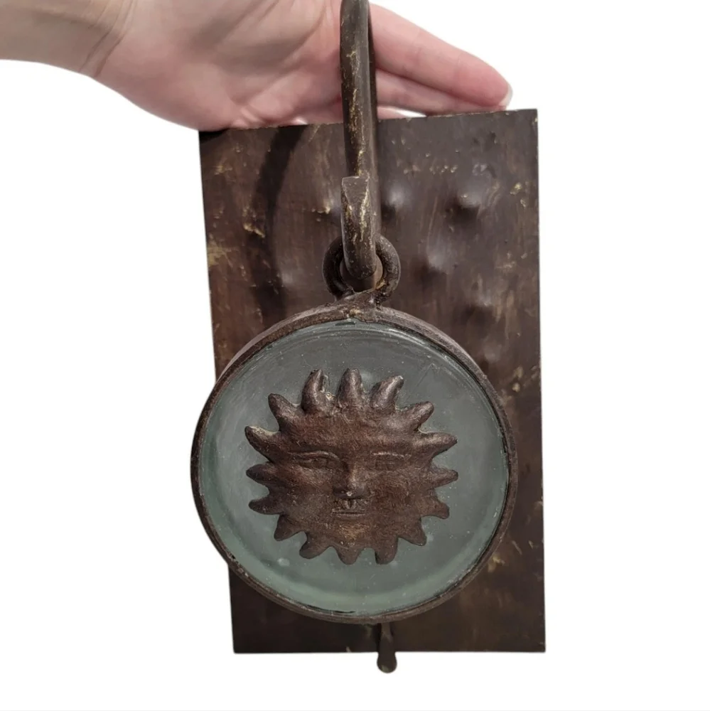 VTG Celestial Wall Decor Sun Moon Bronze Brushed Gold Metal Candle Holder *READ*
